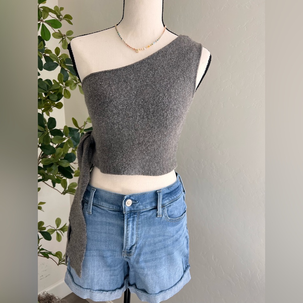 Zara Gray One-Shoulder Top